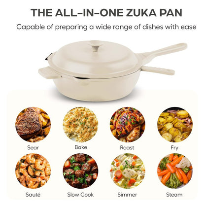 ZUKA 10 in 1 Ceramic Pan by Granitestone, Large 12 Inch Saute Pan with Lid Serves as Deep Frying Pan Set with Steamer, Everyday Skillet, Non Toxic Ceramic Nonstick, Induction Oven & Dishwasher Safe