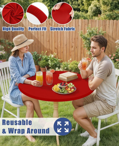 Moosfor Round Spandex Tablecloth, Elastic Fitted Waterproof Tablecloths for 45"-56" Tables, Stretch Washable Picnic Table Cover for Camping, Dining, Indoor and Outdoor, Red
