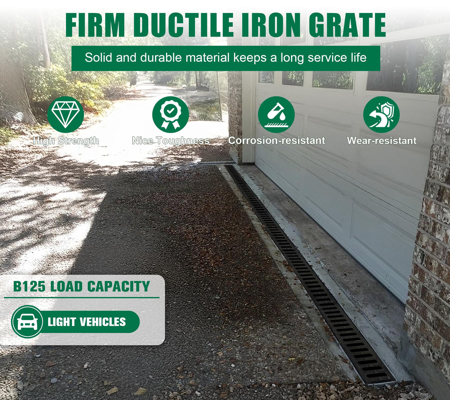 Natotela B Class Driveway Channel Drain with Ductile Iron Grate-39.4Lx6.1Wx5.5H in. Deep Profile Trench Drain System,3 Pack Total Length 118.2in,Heavy Duty Drainage System for Garage,Parking Lot