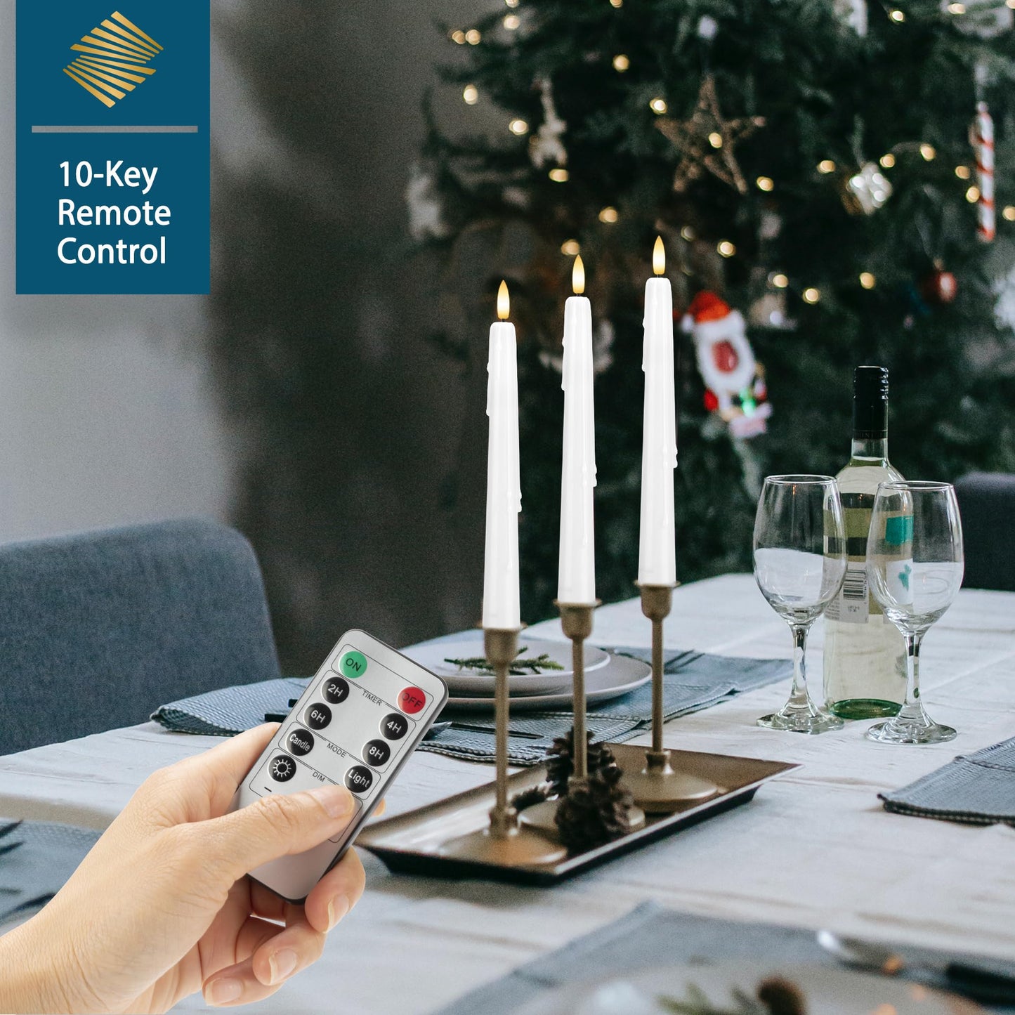 SEHNSY Dripless Flameless Taper Candles 9.6", Battery Operated LED Candles with Remote and Timer, Unique Candlesticks with 3D Flame for Wedding Decor, 6 Pack White