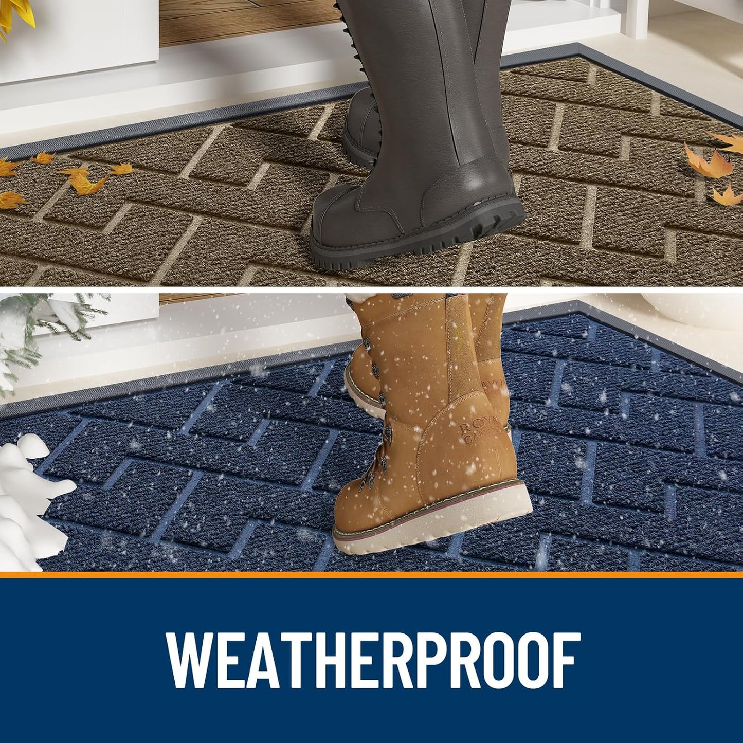 OLANLY Waterproof Front Door Mat - All-Season Indoor/Outdoor Herringbone Design | Easy Clean, 47x32 (Blue)