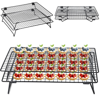 Stackable Cooling Rack for Cooking and Baking, 2 Pack Wire Cooling Rack with Collapsible Legs for Cooling Cookie, Cake, Pizza, Roasting, Grilling, Drying(13.4"*9.3")