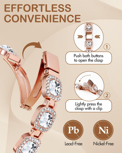 Feraco Copper Bracelets for Women, 4X Ultra Strength Magnetic Bracelet with 3800 Gauss Neodymium Magnets & Sparkling Austrian Cut Crystals, Adjustable Pure Copper Jewelry Gift (Rose Gold)