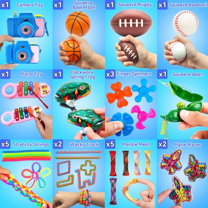 125 Pack Fidget Toys Assortment for Kids 4-8-12,Stress&Anxiety Relief Toys for Party Favors,Treasure Box Fillers,Classroom Prizes Rewards,Carnival,Pinata Stuffers