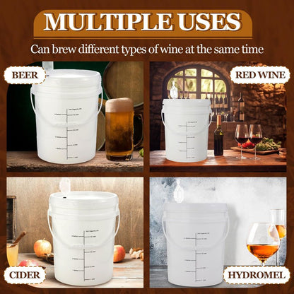 Ziliny 4 Pcs White 6.5 Gallon Fermentation Bucket with Twin Bubble Airlock Grommets Lid Brewing Wine Fermenter Fermentation Kit for Home Beer Wine Mead Other Fermented Beverage