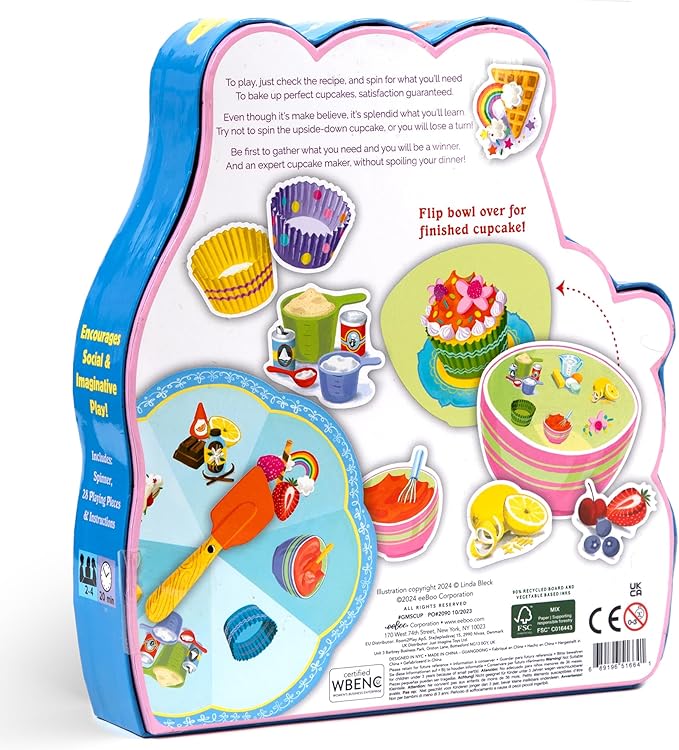 eeBoo: Cupcake Shaped Spinner Game - Animal &amp Baking Themed Game for Kids Spin to Collect Ingredients Preschool Ages 3+ 2-4 Players