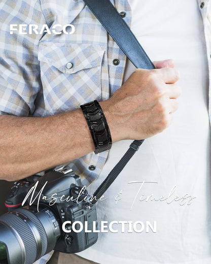 Feraco Copper Bracelet for Men 3X Strength,Magnetic Therapy Bracelet Copper Jewelry with Powerful 3800 Gauss Magnets,Cooper Bracelet for Man,Premium Fold-Over Clasp(Black)