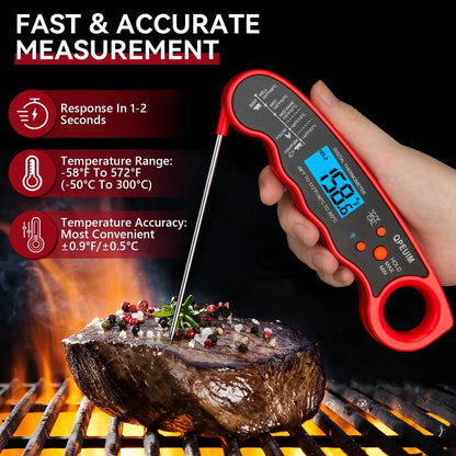 QPEUIM Meat Thermometer Digital Instant Read Thermometer Waterproof Food Thermometer with Backlight & Calibration for Grill and Cooking Turkey BBQ