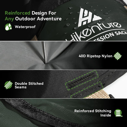 Hikenture Compression Sack for Sleeping Bag, Upgrade Anti-Tear Nylon Sleeping Bag Stuff Sack, 10L/14L/20L/30L Water-Resistant Compression Bag, Storage Bag (Dark Green, 14L)