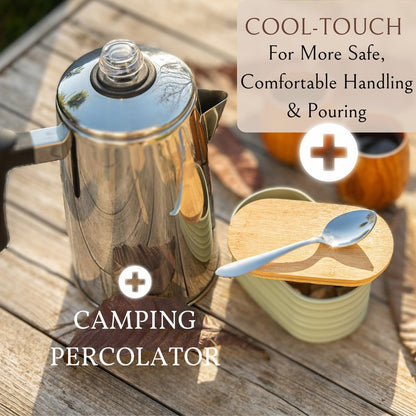Mixpresso Stainless Steel Coffee Percolator Stovetop, 52 oz Classic Percolator Coffee Pot, Great For Camping Pot, 12 Cup Stove Top Espresso Maker, Cool-Touch Handle