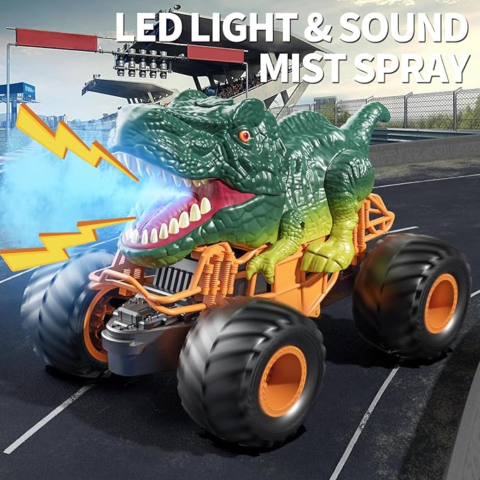 Bennol Remote Control Dinosaur Car Toys for Kids Boys 3-5 4-7 2.4GHz RC Dino Car Toys with Light Sound &amp Spray Indoor Outdoor All Terrain Electric RC Truck Gifts for 3 4 5 8 10 12 Boys Kids