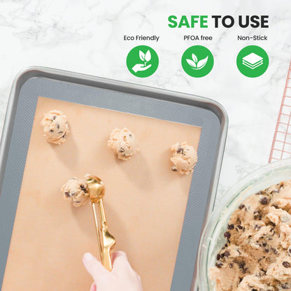 Nutrichef Silicone Baking Mats - 2 Non-stick Food-Grade Silicone Mats - Perfect for Full Baking Pans 24.4 x 16.5 IN - Oven-safe Up to 480 Degrees F - Suitable for Ovens, Freezers, & Dishwashers - Grey