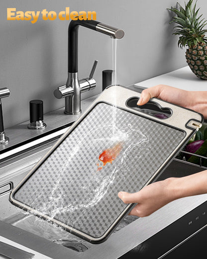Stainless Steel Cutting Board for Kitchen, Non Toxic Large Chopping Board Double Sided Non-slip Scratch-resistant Mesh Design with Juice Groove Food-Grade Wheat Straw PP 15×10 In Easy to Clean