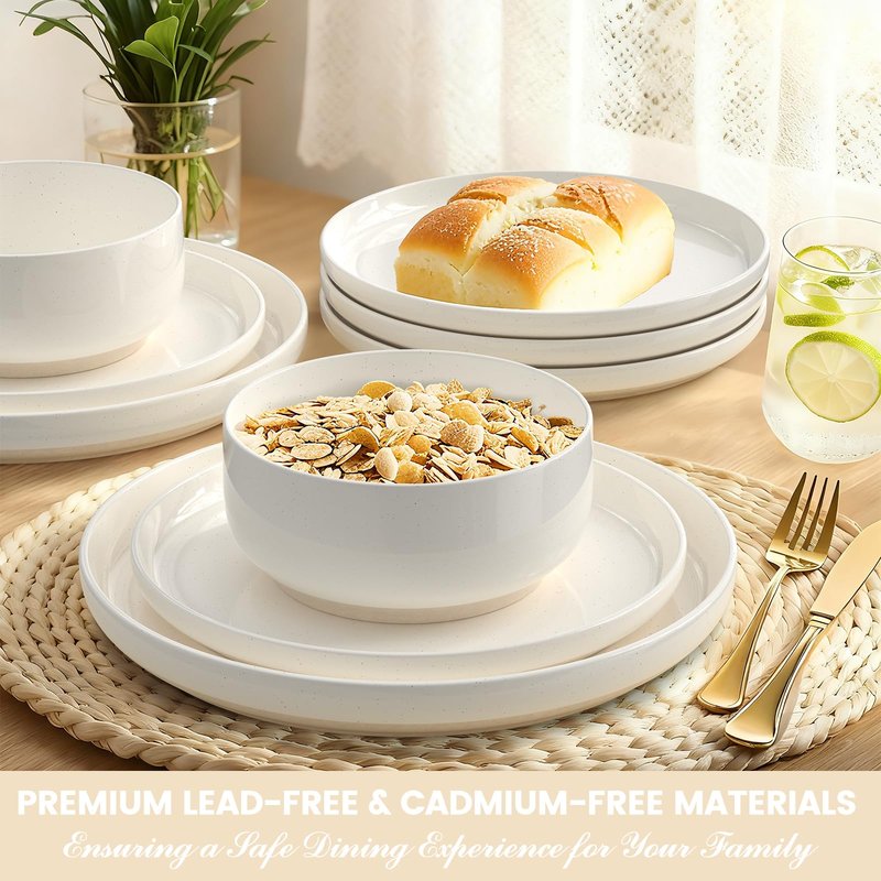 Plates and Bowls Sets, Dinnerware Sets for 4, 12 Pieces Scratch Resistant Dishware Dishes Set, Ceramic Kitchen Dinner Set, Porcelain & Microwave and Dishwasher Safe, Cream White