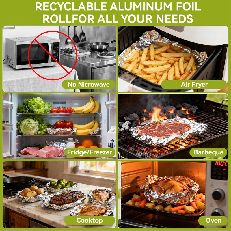 Aluminum Foil Roll, 12in x 350ft Aluminum Foil, Thick Strong Tin Foil with Cutter, Food Safe Cling Wrap for Cooking, Baking, Roasting, Grilling, Freezer Storage