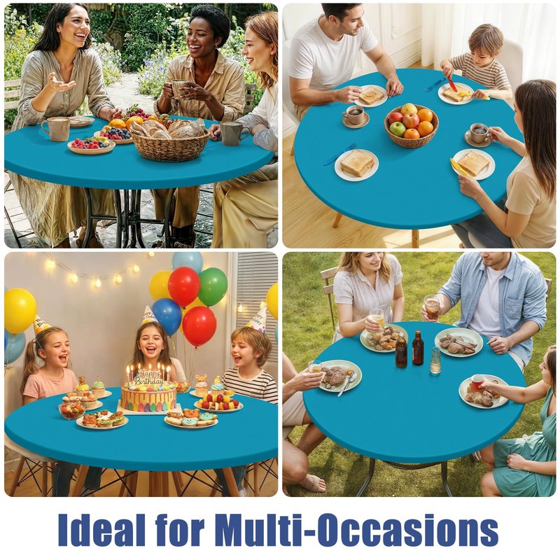 Moosfor Round Spandex Tablecloth, Elastic Fitted Waterproof Tablecloths for 45"-56" Tables, Stretch Washable Picnic Table Cover for Camping, Dining, Indoor and Outdoor, Turquoise