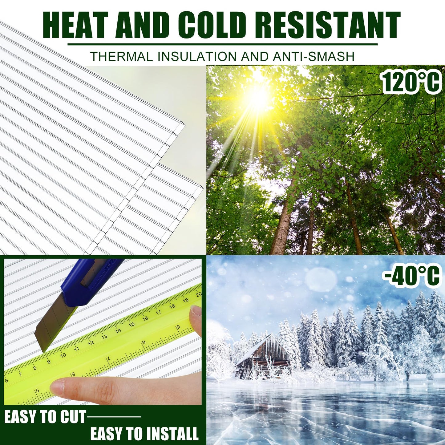 Tatuo 12 Pack 4' X 2' X 0.32'' Polycarbonate Greenhouse Panels Polycarbonate Sheets Twin-Wall Roof Panels Waterproof UV Protected Clear Corrugated Plastic Roofing for Greenhouse Replacement