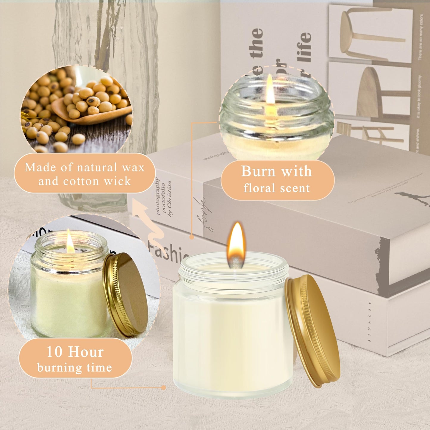 ACITHGL 24 Pcs 4oz Mini Mason Jar Candles Small Lavender Scented Candles Bulk Aromatherapy Ideal Souvenir Favors for Wedding Birthday Party (Gold, 24)