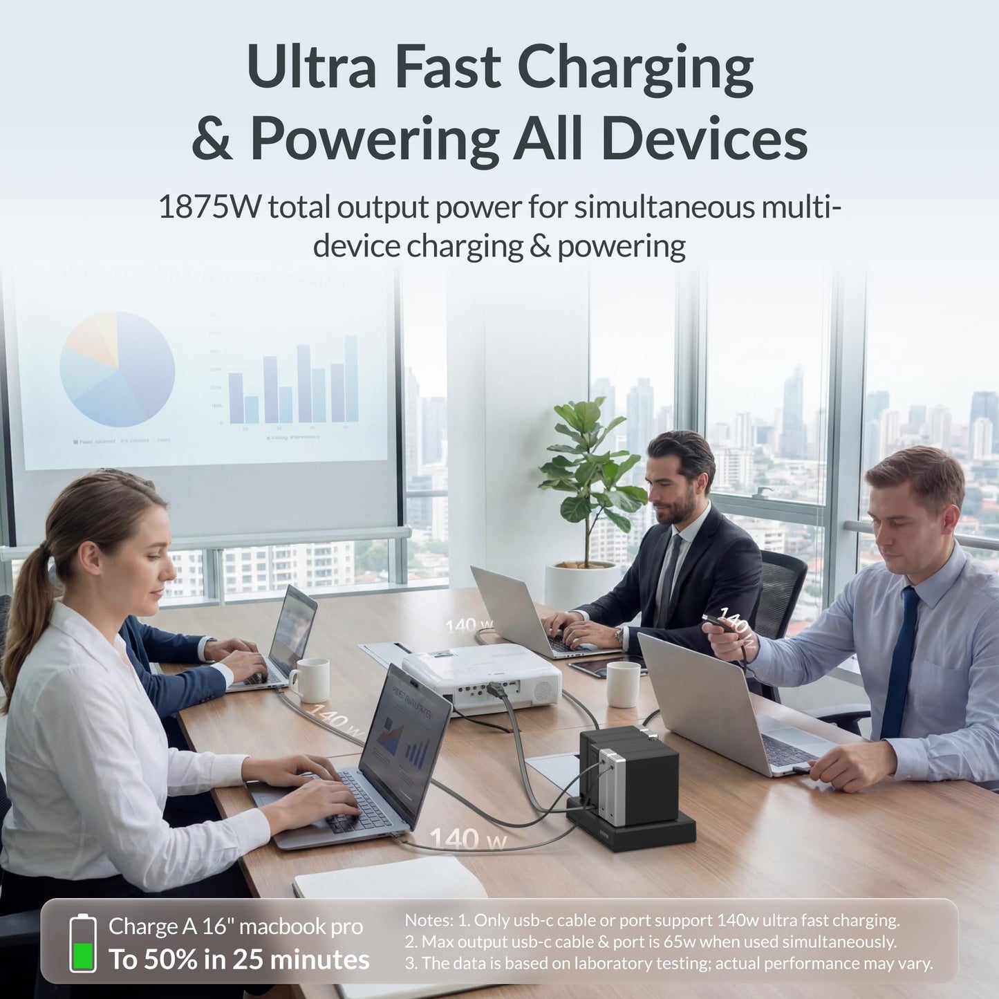 Gitryin Modular Laptop Charging Station, 3 * 140W, 2 * 40W Retractable USB C Chargers, 10 Type C Ports with Cooling Power Strip, 500W Charging Hub