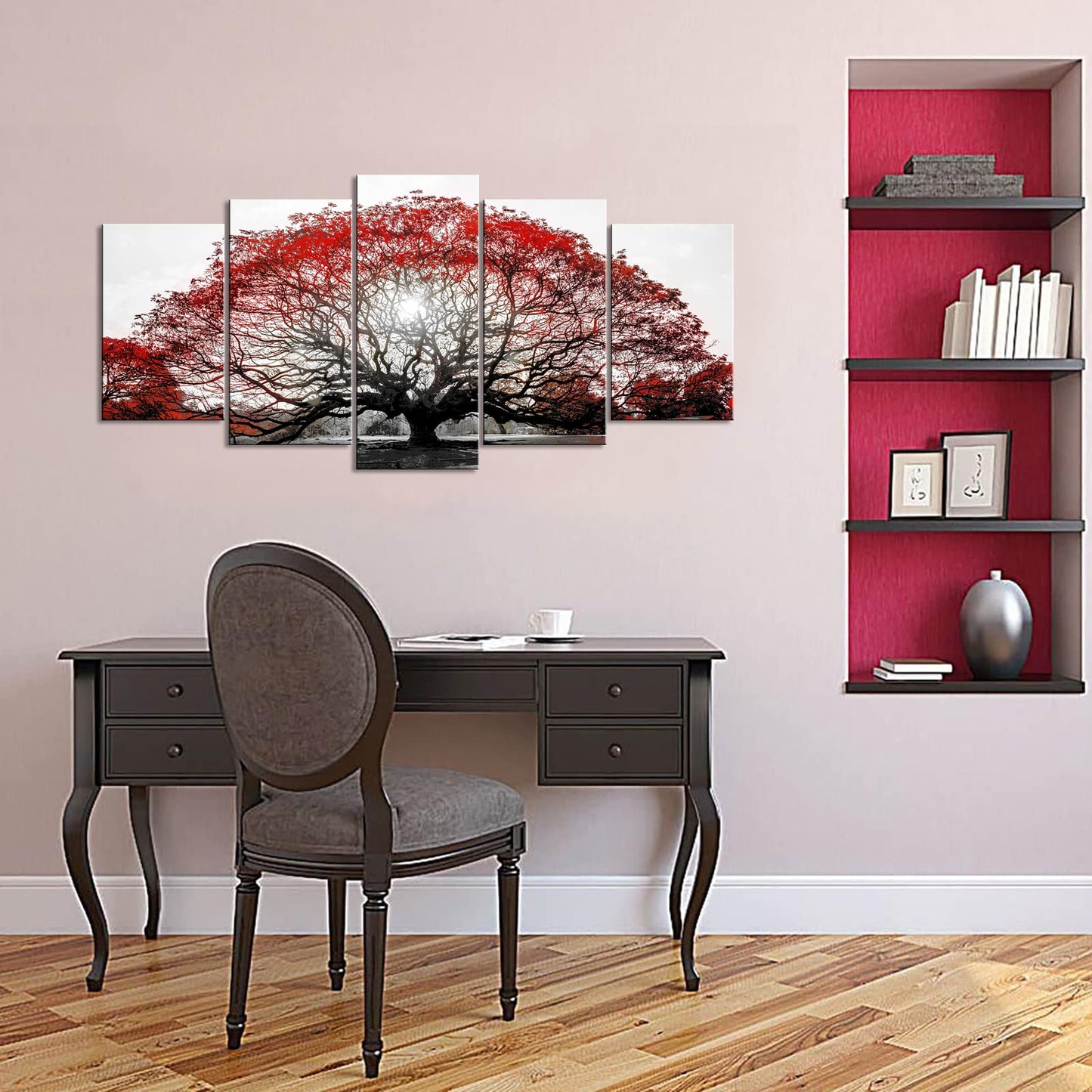 OuElegent Black and Red Tree Canvas Wall Art Sunset Landscape Painting Pictures Large Tree of Life Prints Artwork for Living Room Office Decor Ready to Hang