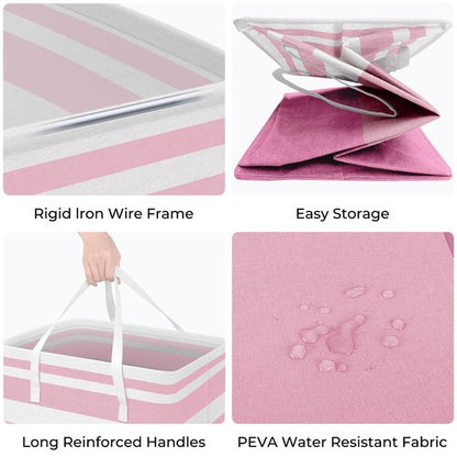 HomeHacks 2 Pack Large Laundry Baskets, Waterproof, Freestanding Laundry Hampers, Collapsible Clothes Hamper with Reinforced Handles in Laundry, College Dorm, Bathroom, Bedroom (Pink, 75Lx2)
