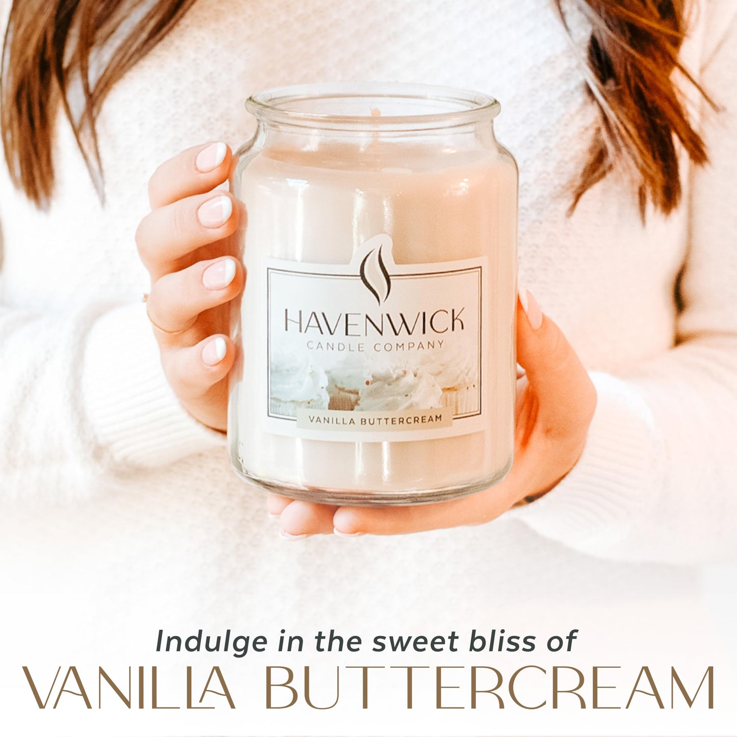Havenwick Vanilla Buttercream Soy Blend 22-oz Large Jar Candle, Long Lasting 110-130 Hour Burn Time with Single Cotton Wick, Relaxing Scented Candles for New Home Gift & Housewarming Parties