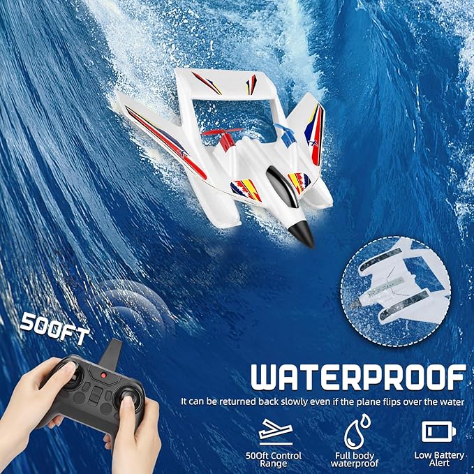 RC Plane for Water Land &amp Air Remote Control Plane Sea Airplane R C 2 Channel RC Airplane Amphibious Tri-Phibian Aircraft with 2 Batteries 2.4GHz RTF A irplane Glider for Adult Beginner