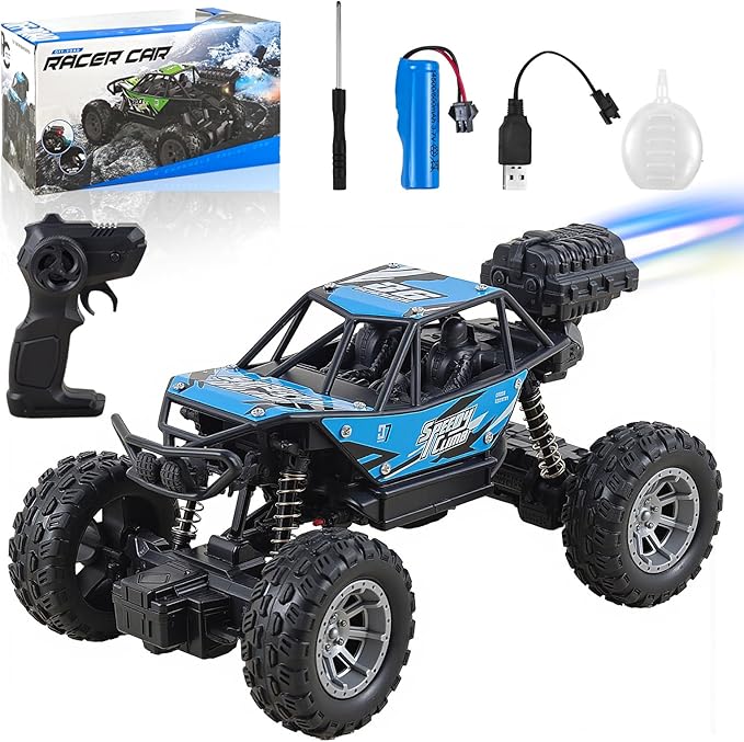 NXD RC Truck 1:18 Remote Control Car with Spray &amp Light 4WD All Terrain Off-Road Monster Truck Toys 2.4 GHz RC Cars for Kids Age 6 7 8 9 10 11 12 Gift for Boys Girls (Blue)
