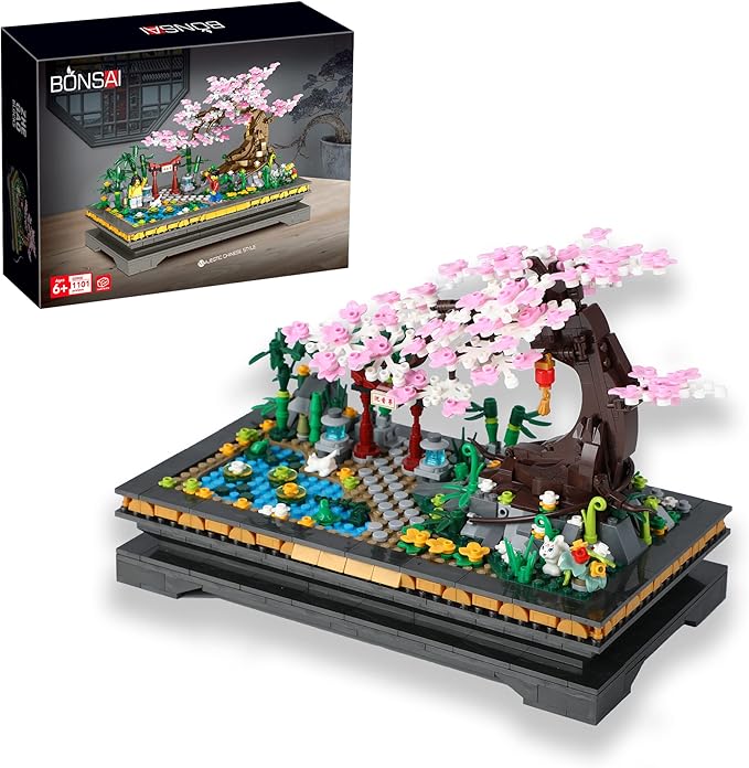 Bonsai Tree Building SetsJapanese Style Cherry Blossom Tree Mini Building Blocks(1101PCS) Including Garden PlantsAnimalPondMeaningful Gift for 6 7 8 9 10+ Kids and Adults…