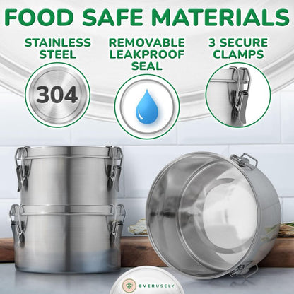 Stainless Steel Food Storage Container with Lid - 60 oz / 1.8 L - Metal Lunch Box + Meal Prep Tin with Food Safe Leakproof Seal - Stackable Pantry Snack Organizer - Reusable Travel Lunch Container
