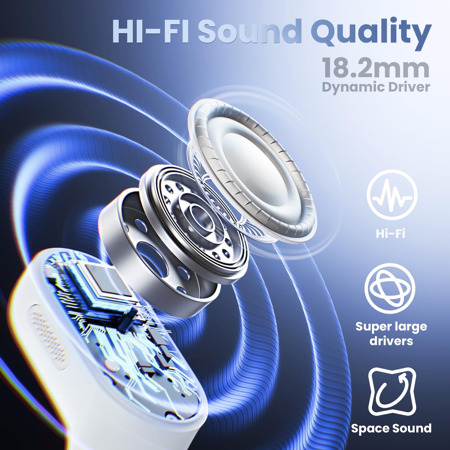 2026 Upgraded Open Ear Headphones,Over Ear Earbuds with Ergonomic Earhook,Bluetooth Headphones 6.0 with Smart Digital Display,80H Playtime,IPX7 Waterproof,Touch Control Operate Fit Cycling (Skin)