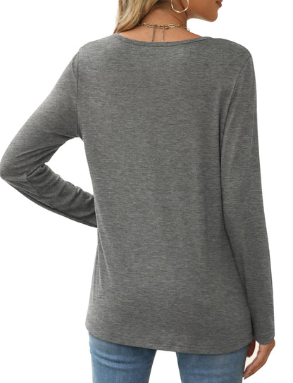 XIEERDUO Womens Long Sleeve T Shirts Loose Fit Crew Neck Fall Tops Lightweight Gray M