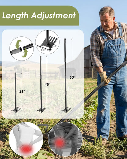 Garden Hoe, 60 Inch Adjustable 2-in-1 Hoe Garden Tool, Sharp Blade for Weeding & Soil Loosening in Garden & Yard