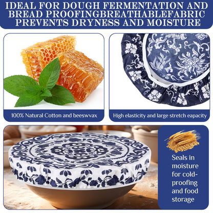 Hahafelt 4 Pcs Beeswax Bowl Covers Reusable Bowl Covers for Bread Proofing 10 Inch Elastic Cotton Cloth Sourdough Caps Stretchy Food Caps Leakproof Fresh for Dough Proofing and Food Storage(Retro)