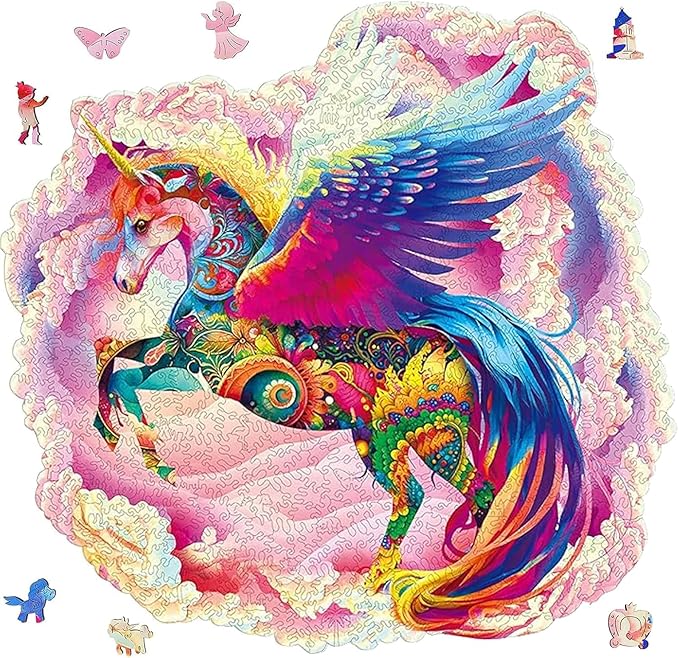 MYS Aurora Wooden Jigsaw Puzzles for Adults Unicorn Jigsaw Puzzles 925 Pieces Unique Animal Shaped Wooden Puzzles for Adults and Kids Family Game 23.3x22.5 Inch