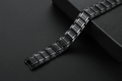 USWEL Strengthen Titanium/Copper Magnetic Bracelet Men's Bracelet with Black PVD Coating 613pcs Minerals Magnetic Wristband (Black)