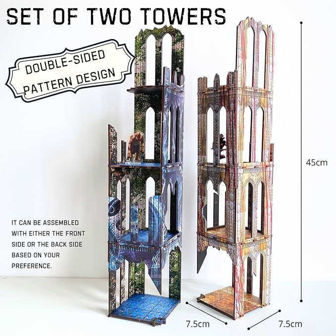 Gothic Sci-Fi Towers Ruin Terrain Set for WH40K D&ampD Pathfinder Painted Modular Building Tabletop Scenery for 28mm Kill Team Miniatures RPG Wargames Battlezone Creation Kit for Tactical Gamepla