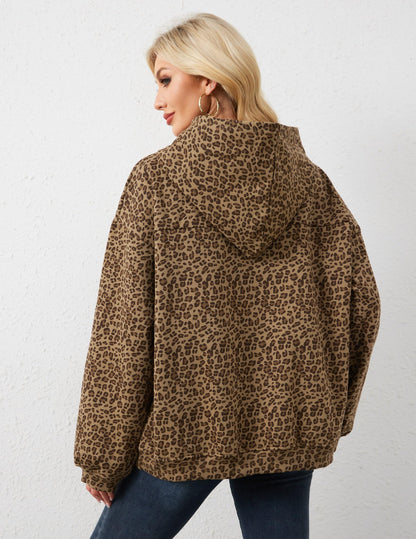 Eutten Women's Leopard Print Oversized Cheetah Print Hoodie Y2k Graphic Streetwear Pullover Hooded Sweatshirt