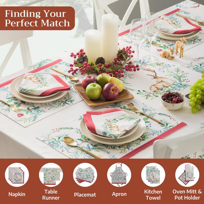 Maison d' Hermine Table Cloth Rectangle Table 100% Cotton 60 x 108 Inches Fall Tablecloth Reusable Everyday Use for Thanksgiving Christmas Decorations Dining Farmhouse Party (Holly Time)