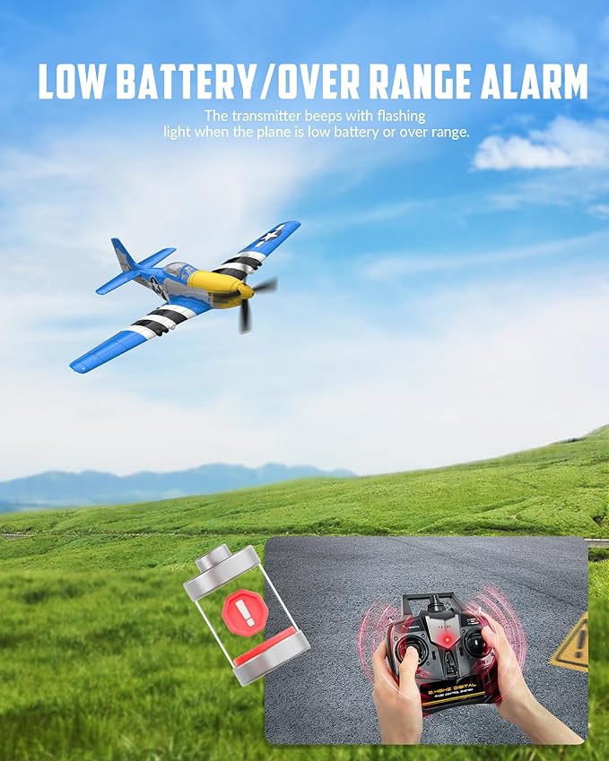 VOLANTEXRC RC Plane 4 Channel P51D Mustang Remote Control Airplane Fighter RTF with 6-Axis Gyro 3 Modes Easy to Fly 2.4GHz Radio Controlled Aircraft for Beginners &amp Adults (Blue)