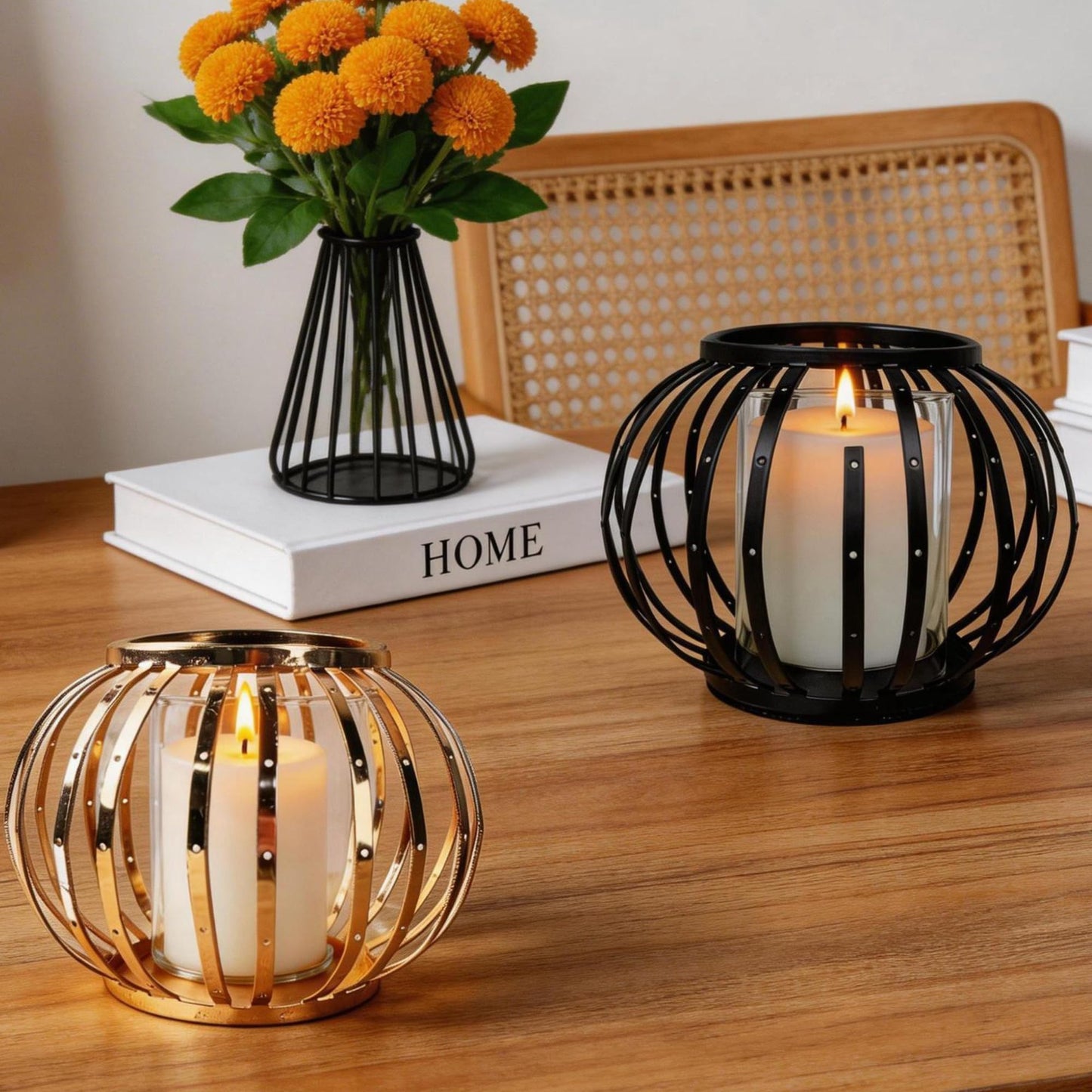 HiSnug Hurricane Candle Holders for Pillar Candles - Lantern Candlestick Holder with Clear Glass Sleeve, 2 PCS Elegant Decorative Candleholders for Dining Table Centerpiece Home Decor, 2PCS, Black