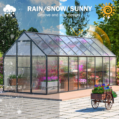 CDCASA 6x16 FT Greenhouse for Outdoors, Large Polycarbonate Greenhouse Aluminum Greenhouses w/Vent Window, Swing Door & Easy Assembly Walk-in Green House for Patio, Backyard, Garden, Black