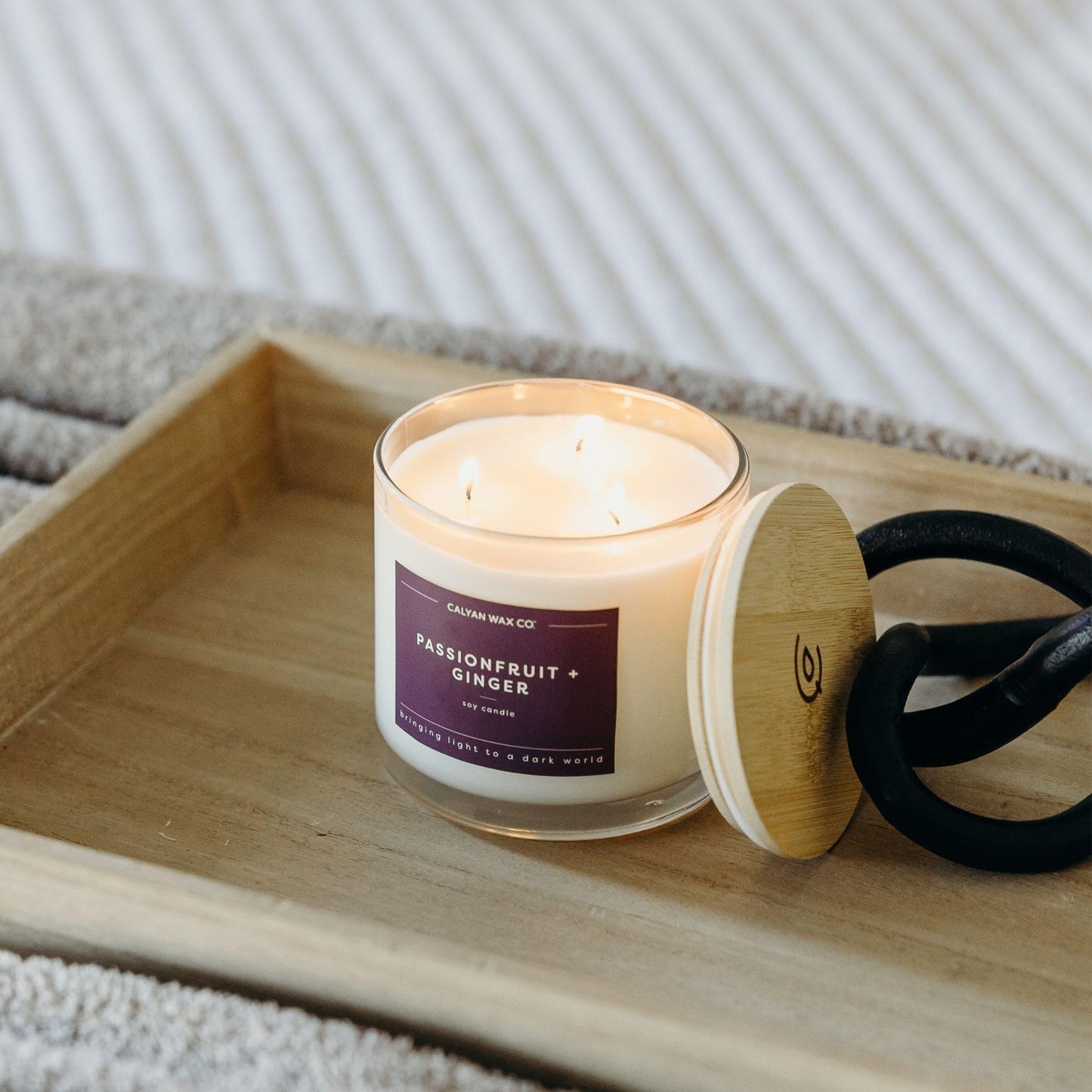 Calyan Wax Co. Passionfruit & Ginger 3 Wick Scented Candle - 43 Hour Burn - Luxury 3 Wick Soy Candles - Clean Soy Wax Candles - Long Lasting Large Glass Jar Candle for Home - 14.9oz