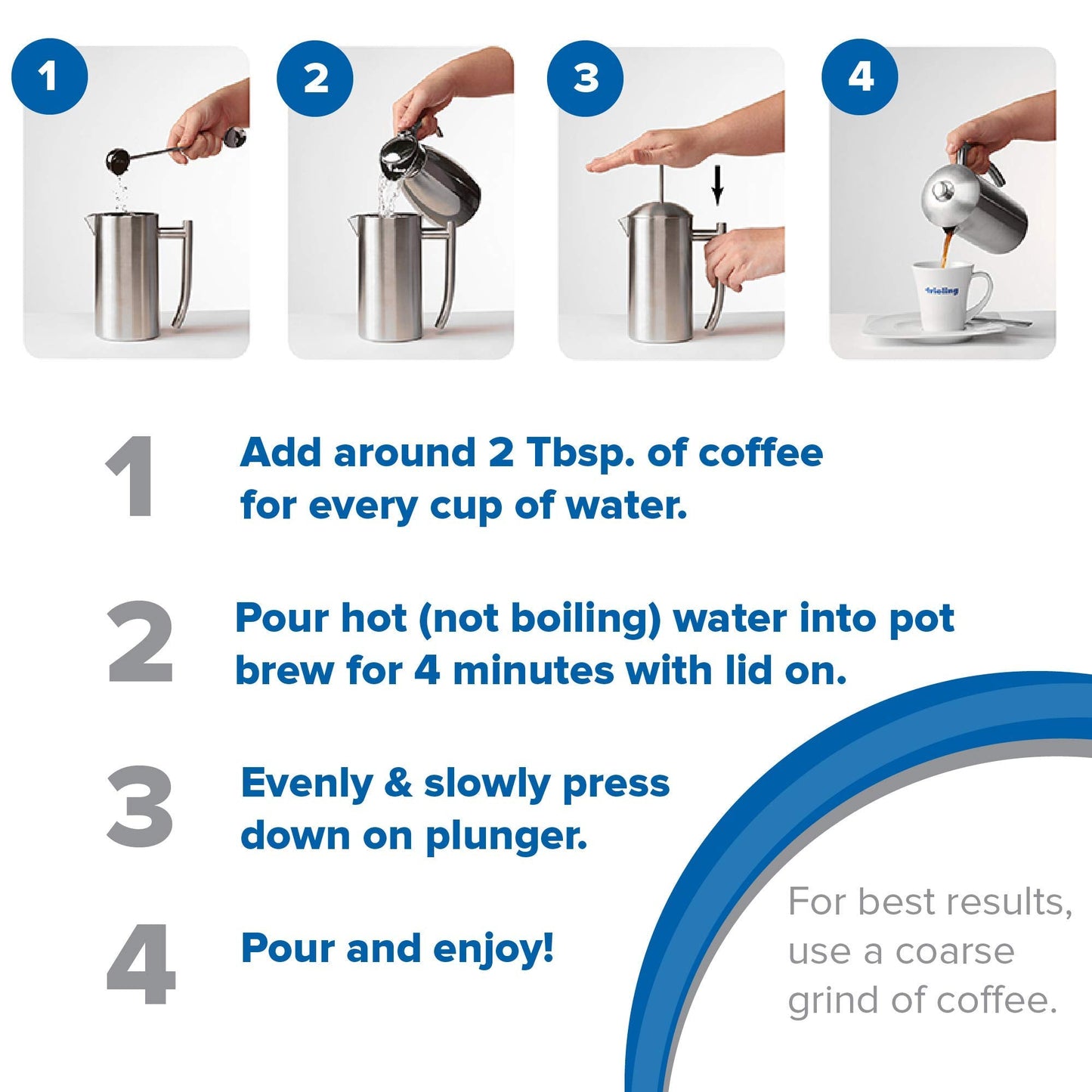 Frieling Double-Walled Stainless-Steel French Press Coffee Maker, Brushed, 44 Ounces Plus 18/10 Stainless Steel Coffee Scoop/Stirrer, 2 TBLS