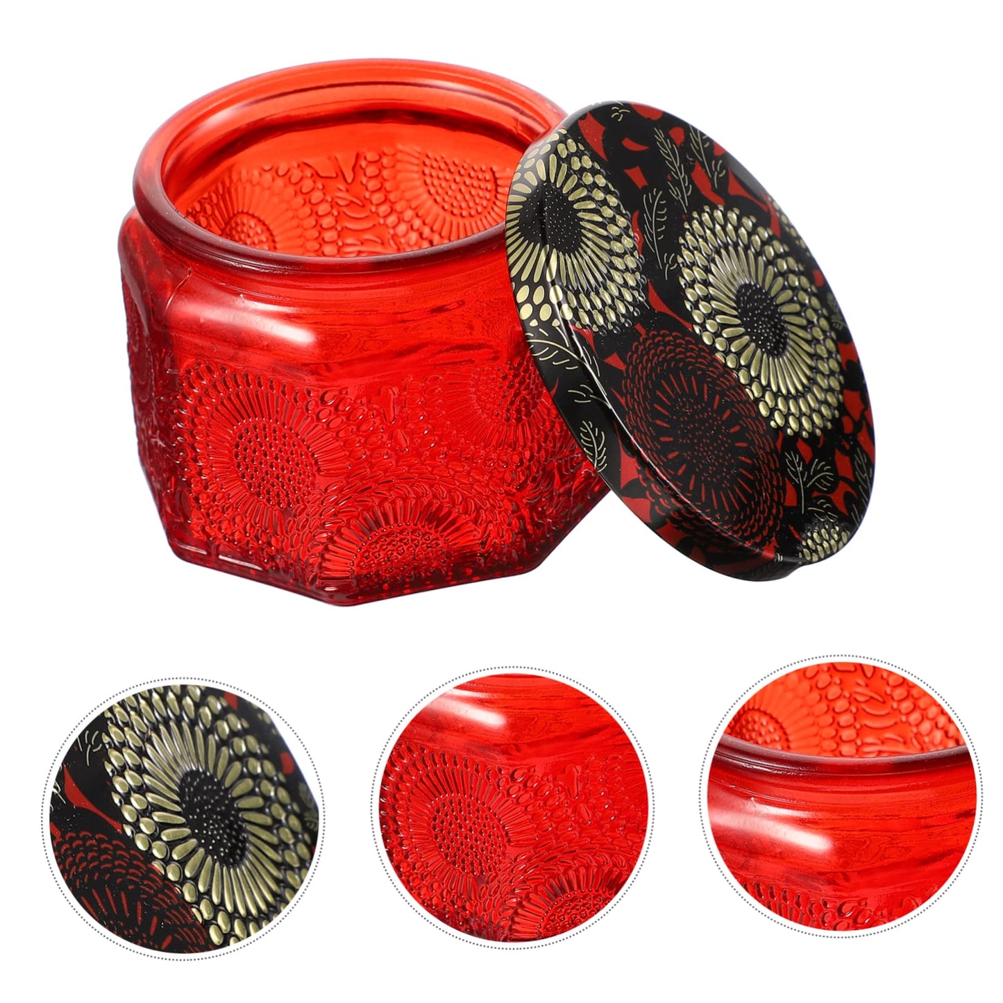 Gogogmee 14pc Glass Candle Tins Lids DIY Candle Making Jars Craft Storage Container Embossed Pattern for Birthday Present