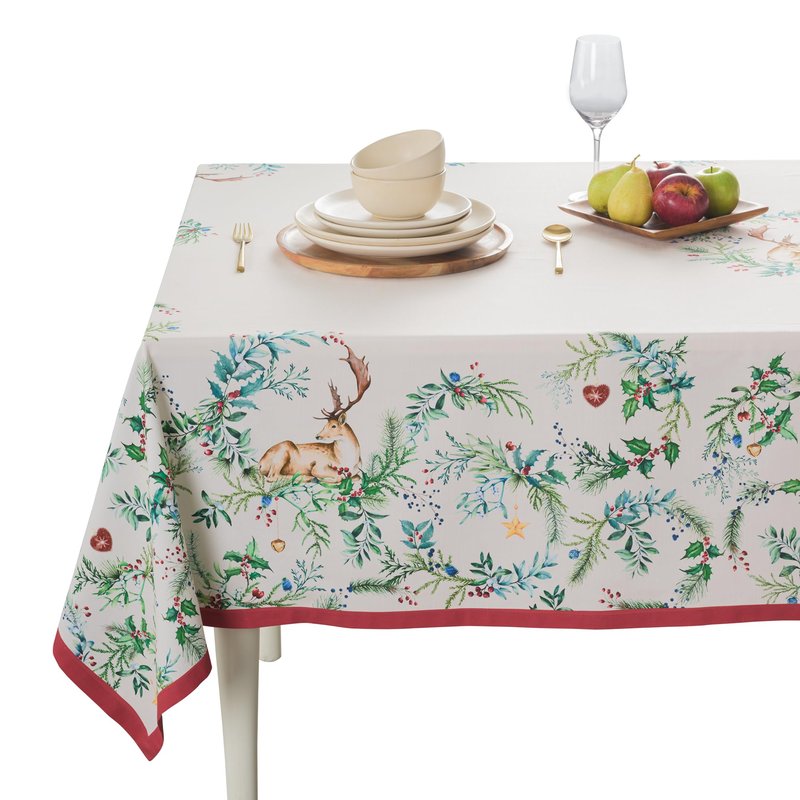 Maison d' Hermine Table Cloth Rectangle Table 100% Cotton 60 x 120 Inches Fall Tablecloth Reusable Everyday Use for Thanksgiving Christmas Decorations Dining Farmhouse Party (Holly Time)