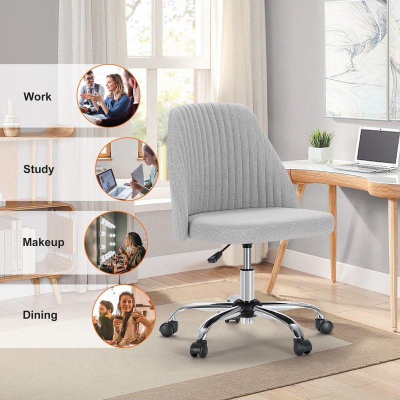 Sweetcrispy Armless Office Chair, Modern Fabric Home Office Desk Chairs with Wheels Adjustable Swivel Task Computer Vanity Seat for Small Spaces
