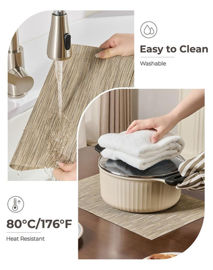 Leetaltree Light Brown Placemats Set of 12 - Heat Resistant Non-Slip Place mats for Dining Table, Washable Durable PVC Vinyl Woven Table Mats（Light Brown, 12）