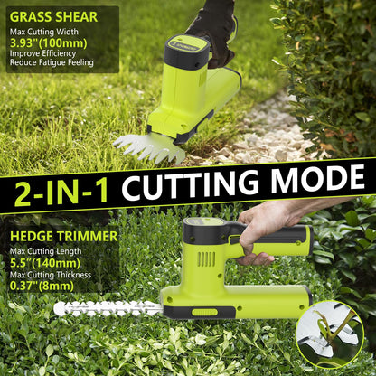 12V Cordless Hedge Trimmer & Grass Shears - 2 in 1 Handheld Small Electric Grass Shear Bush Trimmer, Lightweight Shrubbery Trimmers Battery & Charger Included, Shrub Trimmer for Garden, Yard, Lawn
