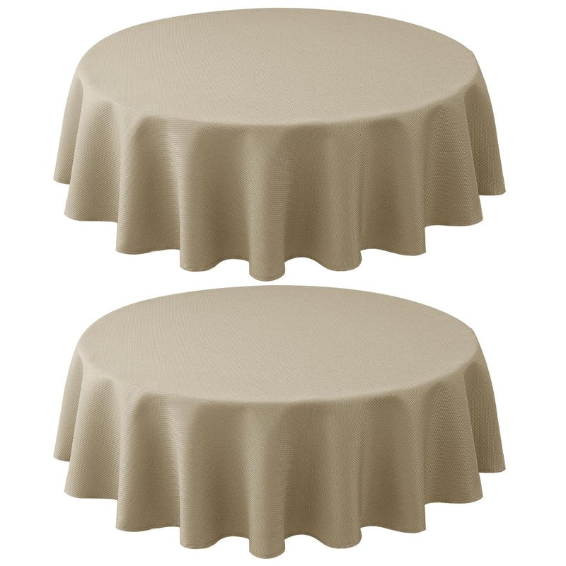 Biscaynebay 2 Pack Textured Fabric Round Tablecloths 60'' for Tables diameters from 28" to 48", Natural Table Cloth Water Resistant Small Folding Table Covers for Dining Kitchen Wedding Parties